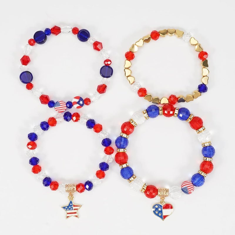 Briutn 4th of July Beaded Bracelets with American Flag Stars Charms USA Jewelry - Image 5